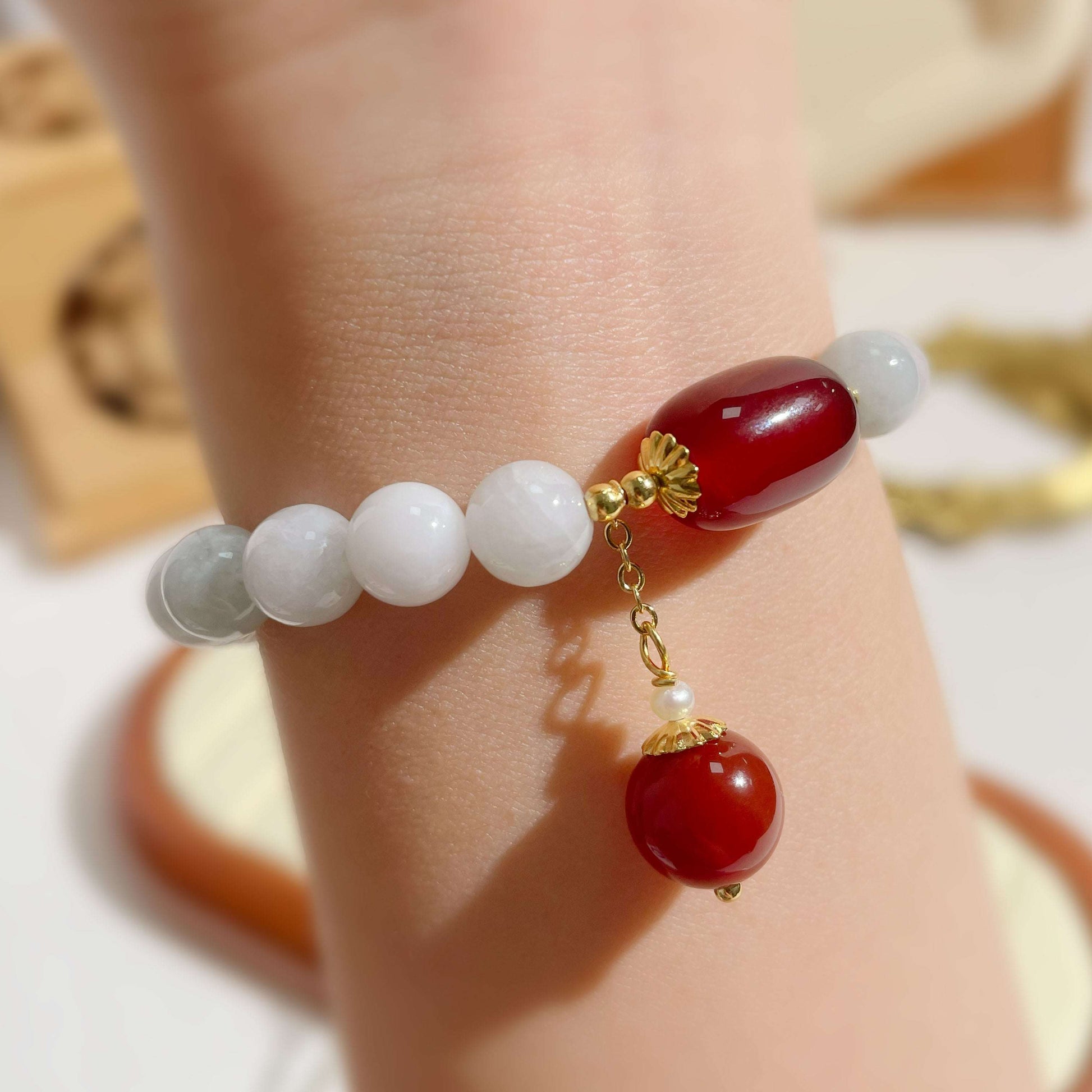 Natural Jadeite & Agate Bracelet for Luck, Abundance & Protection - MystiCrystals