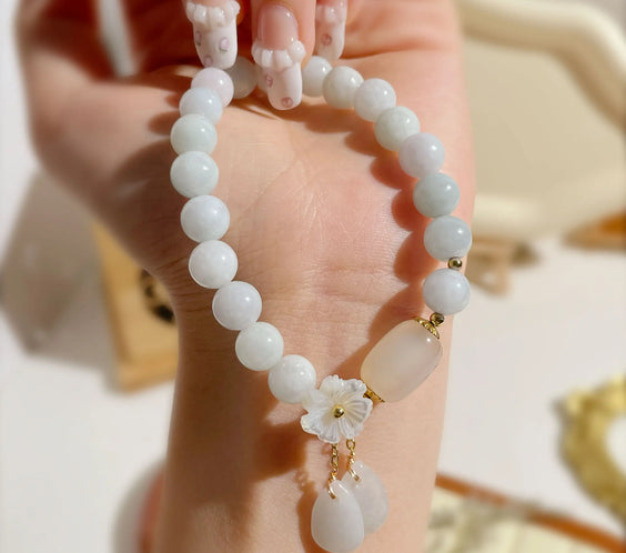 White Jade Aura Cleansing & Peace Bracelet - MystiCrystals