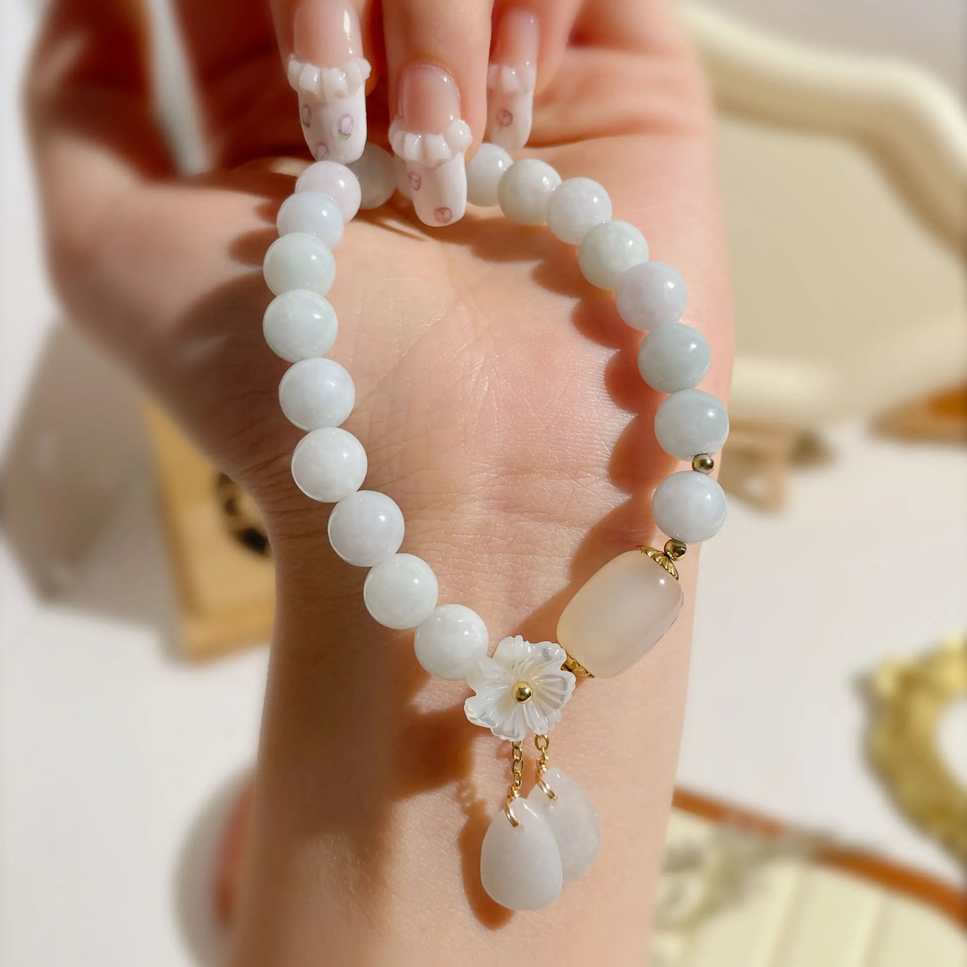 White Jade Aura Cleansing & Peace Bracelet - MystiCrystals