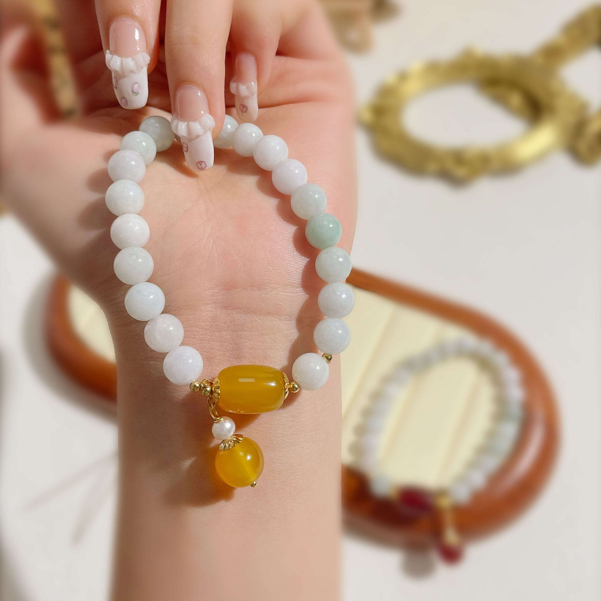 Natural Jadeite & Agate Bracelet for Luck, Abundance & Protection - MystiCrystals