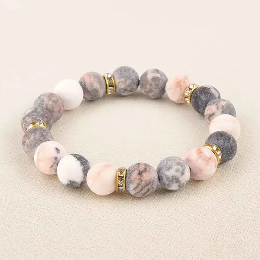 10mm Pink Spot Matte Stone Beaded Bracelet