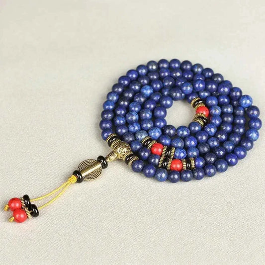 108 Lapis Lazuli Beaded Bracelet with Turquoise Accents