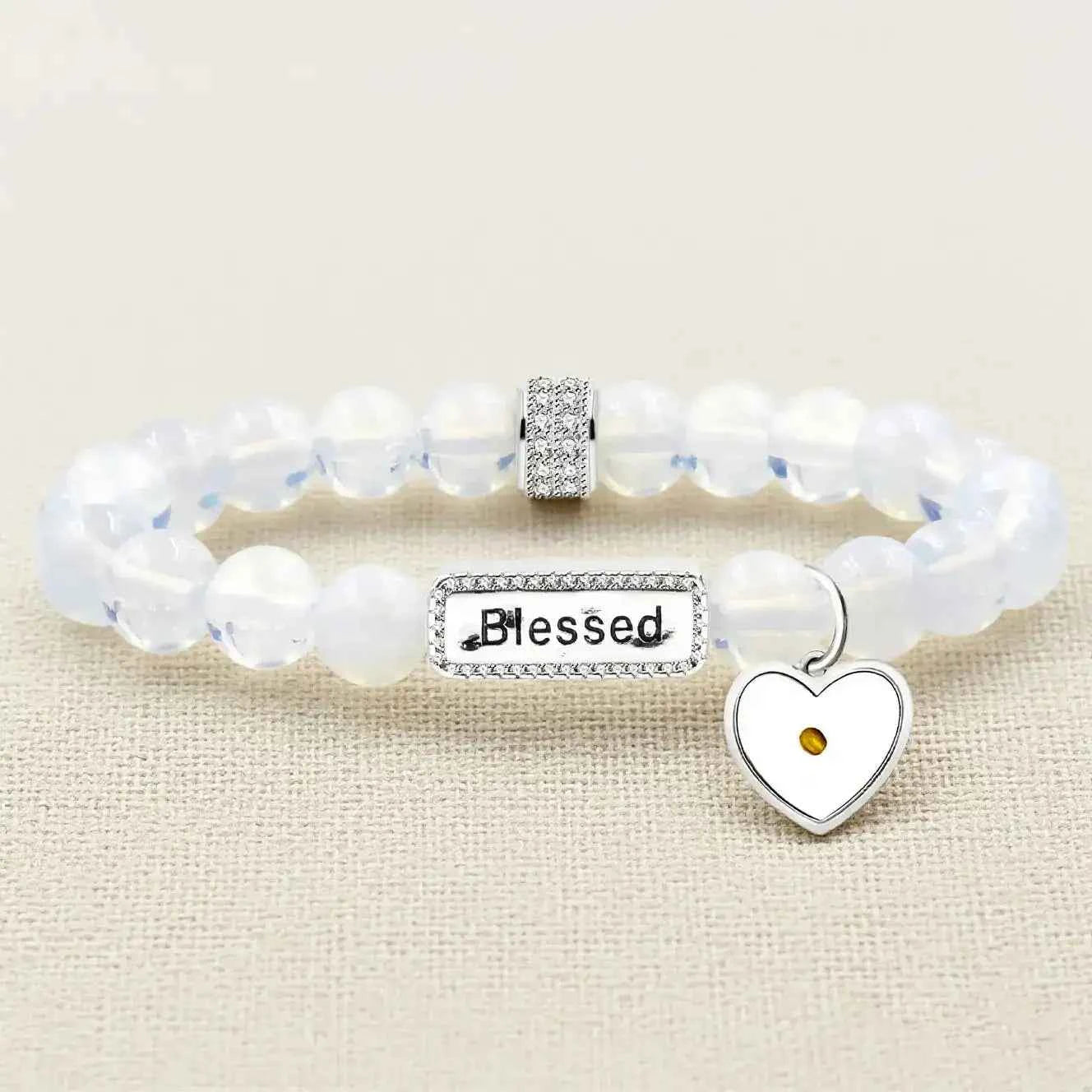 Red Agate & Opal Beaded Bracelet with “Blssed” Letter