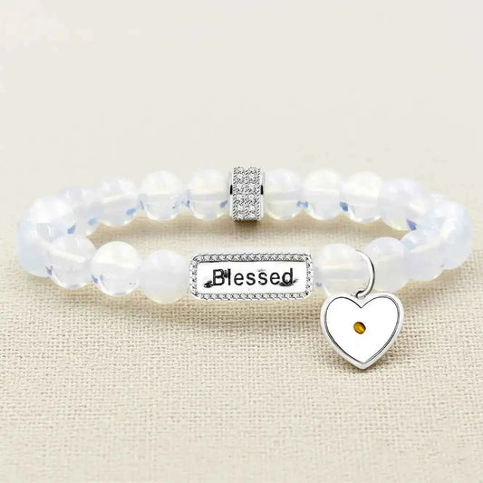 Red Agate & Opal Beaded Bracelet with “Blssed” Letter