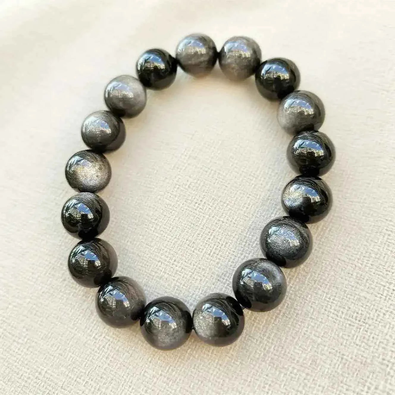 Double Golden Eye & Black Obsidian Beaded Bracelet