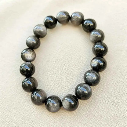 Double Golden Eye & Black Obsidian Beaded Bracelet