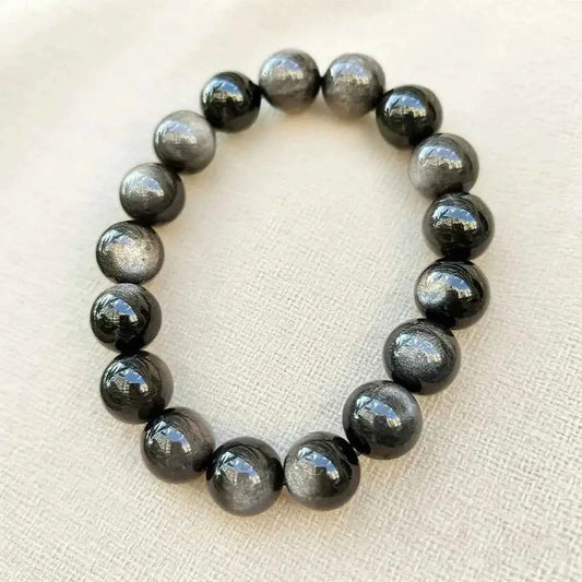Double Golden Eye & Black Obsidian Beaded Bracelet