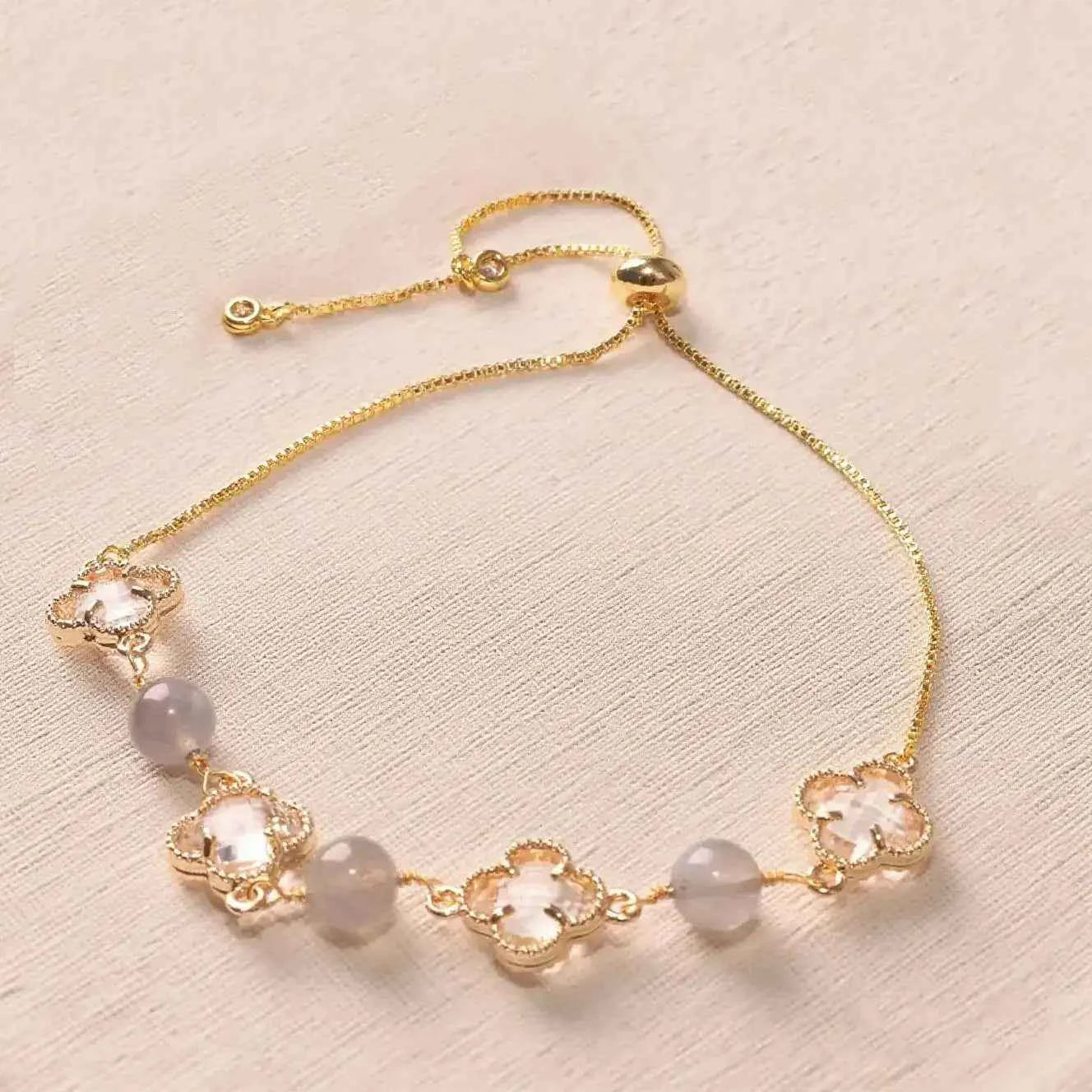 Amethyst & Strawberry Quartz Four-Leaf Clover Bracelet