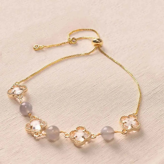 Amethyst & Strawberry Quartz Four-Leaf Clover Bracelet