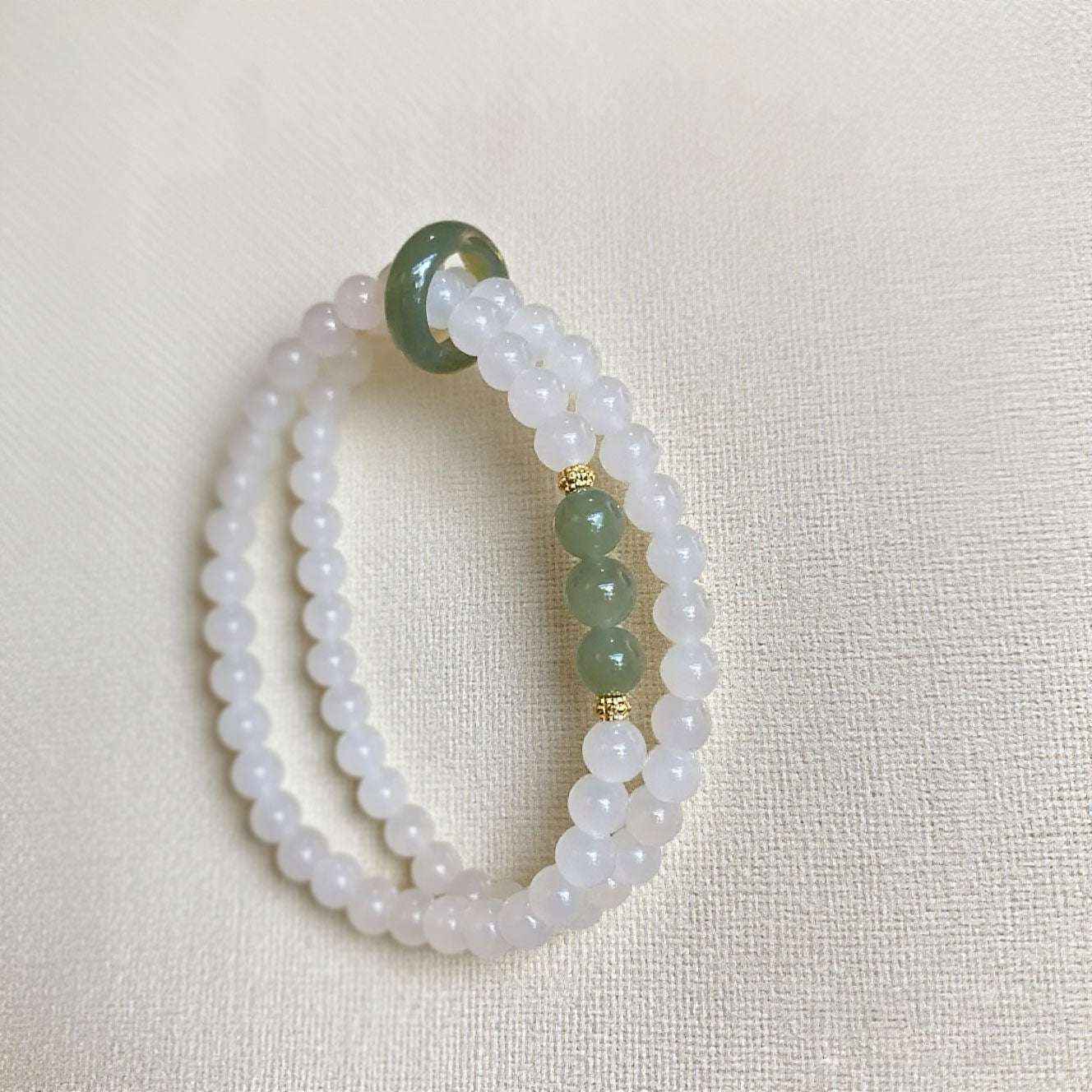 Double-Layer White Jade-Inspired Beaded Bracelet