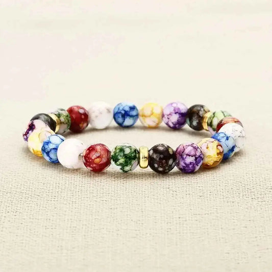 Rainbow Acrylic Beaded Bracelet with Planet and Star Design