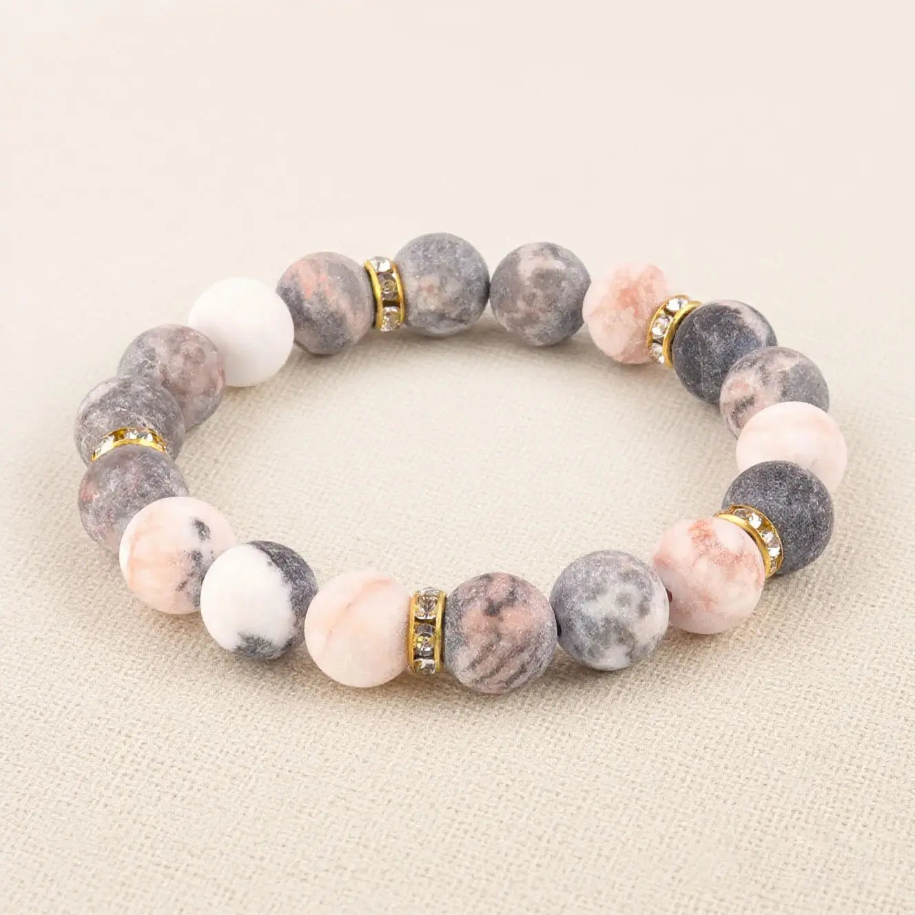 跨境饰品速卖通10mm粉斑磨砂石串珠手链 bracelet厂家 - MystiCrystals