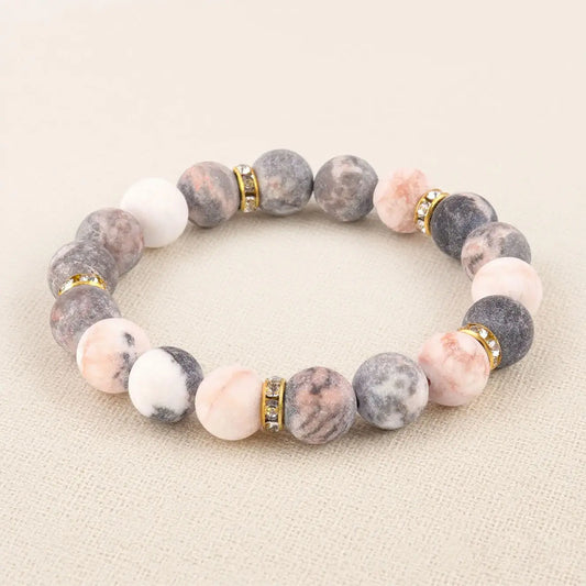 跨境饰品速卖通10mm粉斑磨砂石串珠手链 bracelet厂家 - MystiCrystals