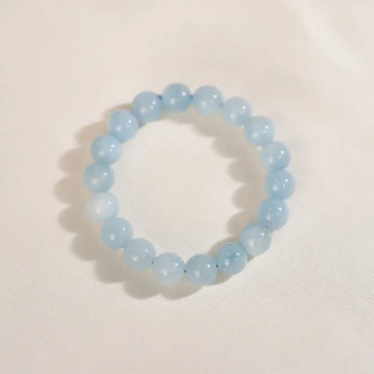 天然海蓝宝手串蓝色圆珠串珠水晶手链弹力绳素圈 diy散珠厂家批发 - MystiCrystals