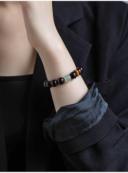 Natural Red Sandalwood and Tiger Eye Bracelet - MystiCrystals