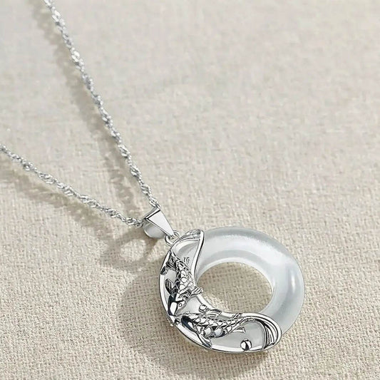 Lucky Koi Cat’s Eye Silver Pendant - MystiCrystals