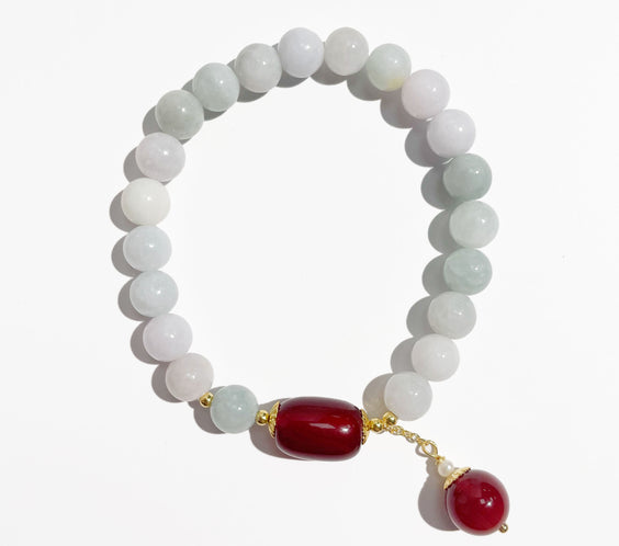 Natural Jadeite & Agate Bracelet for Luck, Abundance & Protection - MystiCrystals