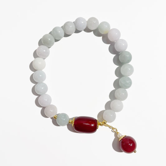 Natural Jadeite & Agate Bracelet for Luck, Abundance & Protection - MystiCrystals