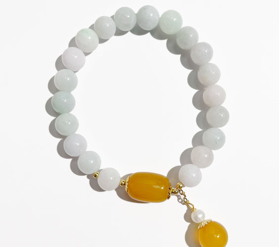 Natural Jadeite & Agate Bracelet for Luck, Abundance & Protection - MystiCrystals