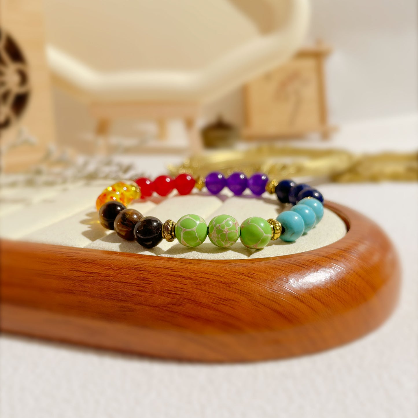 Mens Multi Color Agate Beaded Bracelet