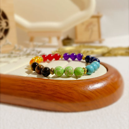 Mens Multi Color Agate Beaded Bracelet
