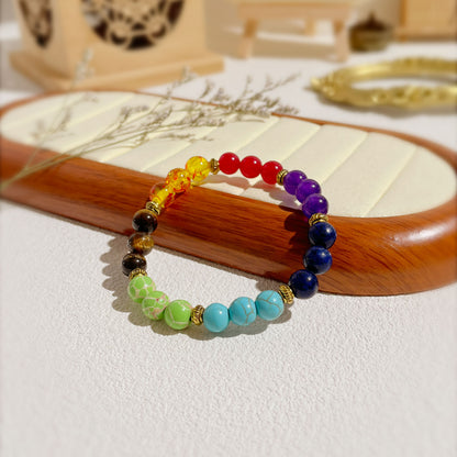 Mens Multi Color Agate Beaded Bracelet