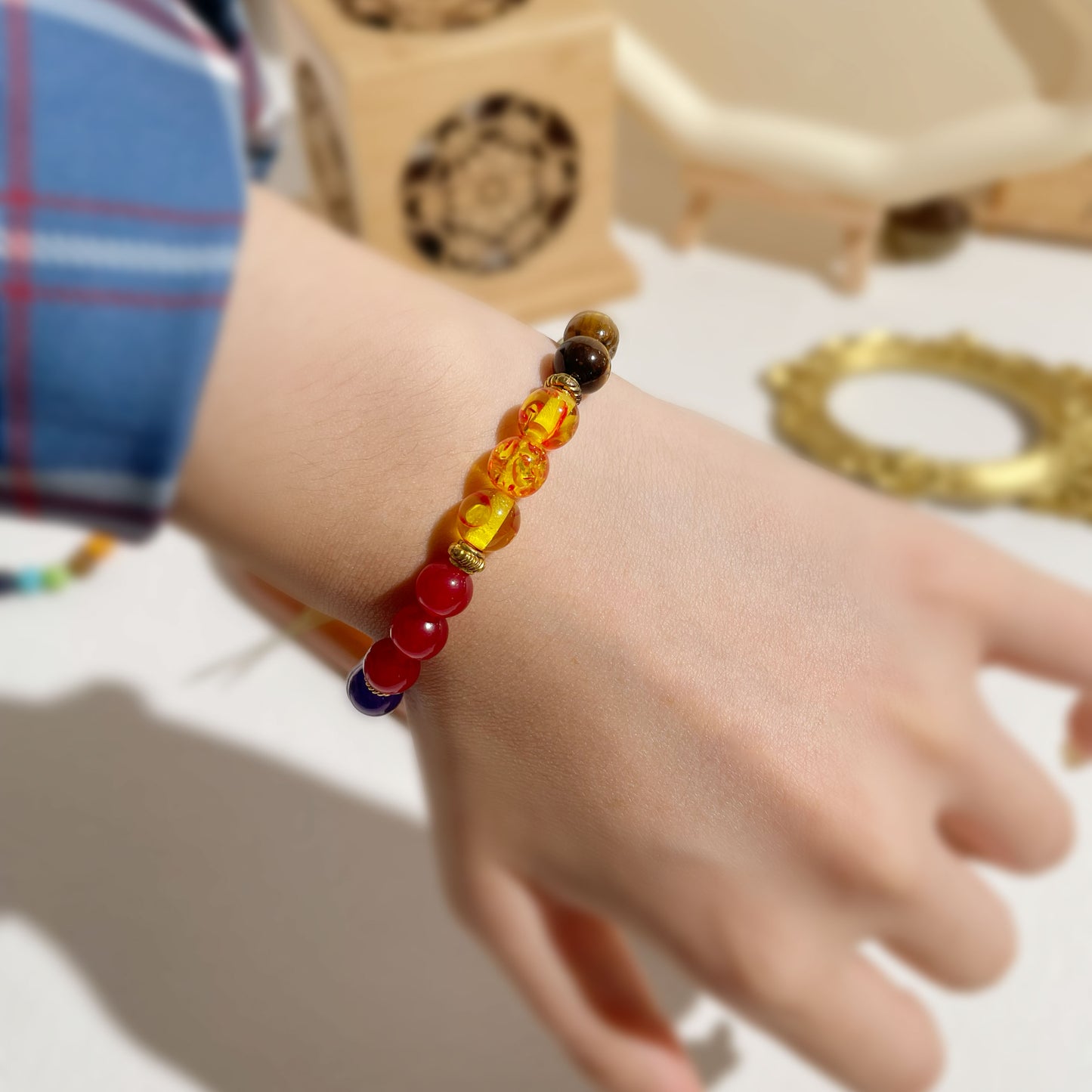 Mens Multi Color Agate Beaded Bracelet