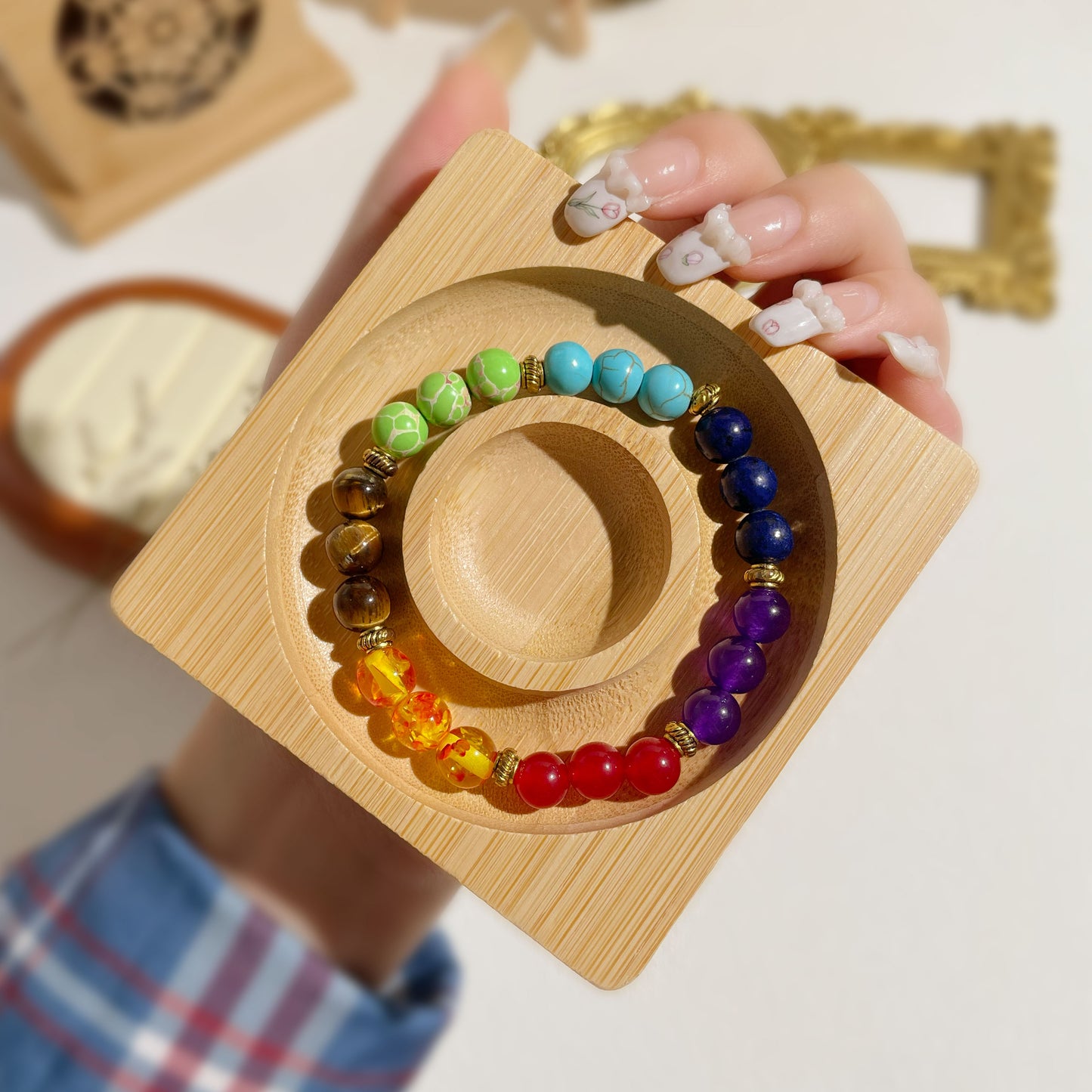 Mens Multi Color Agate Beaded Bracelet