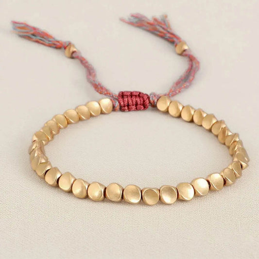 Woven Cord Bracelet with Brass Beads & Tassel - MystiCrystals