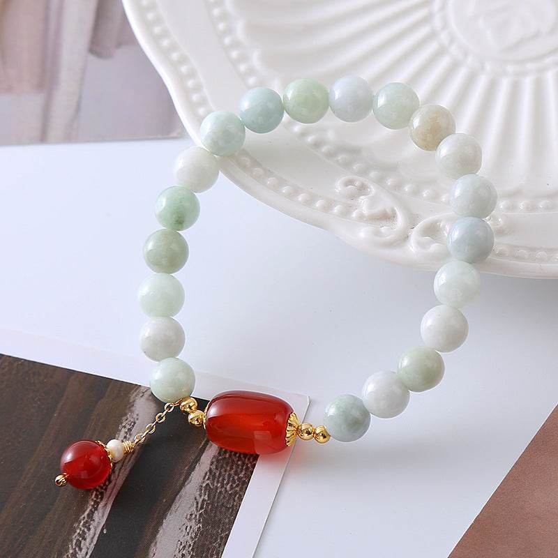 Natural Jadeite & Agate Tassel Bracelet - MystiCrystals