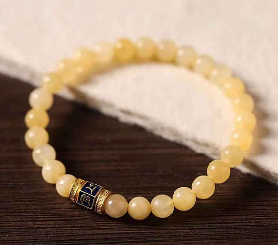 Natural Beige Jade Six Word Mantra Bracelet