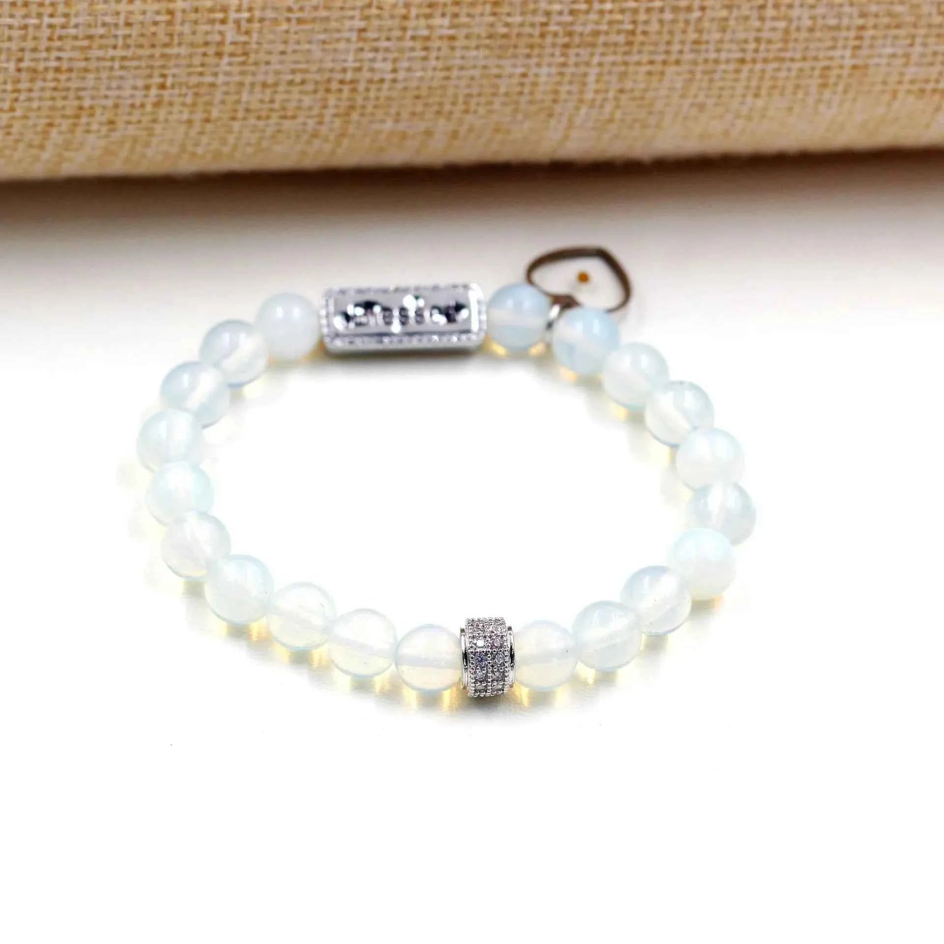 Red Agate & Opal Beaded Bracelet with “Blssed” Letter