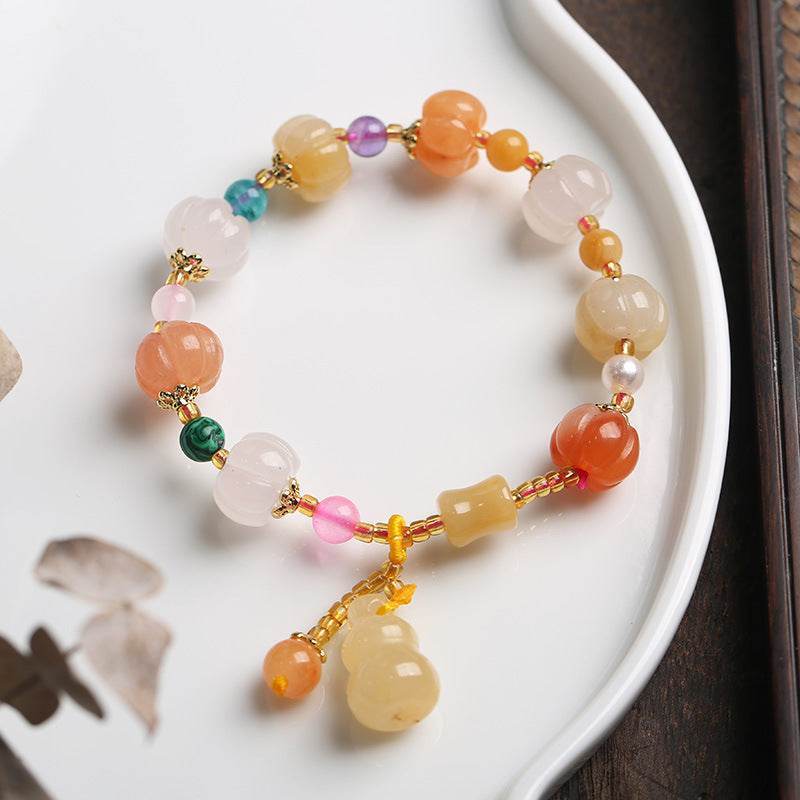 Couple’s Golden Silk Jade & Pumpkin Bead Bracelet - MystiCrystals