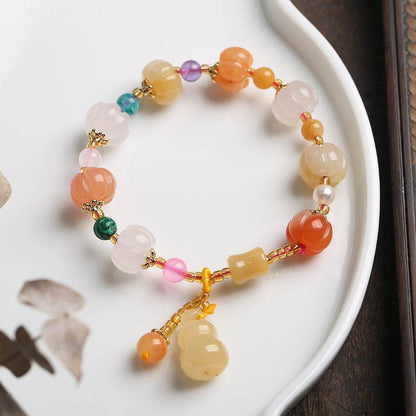 Couple’s Golden Silk Jade & Pumpkin Bead Bracelet - MystiCrystals