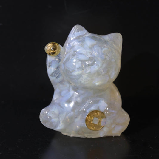 Handcrafted Lucky Cat Crystal Ornament - Solcryst