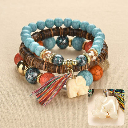 Tassel & Elephant Charm Multi-Strand Bracelet - MystiCrystals
