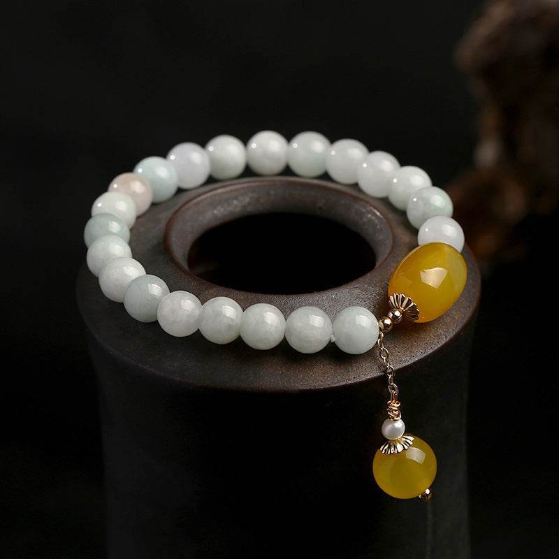 Natural Jadeite & Agate Tassel Bracelet - MystiCrystals