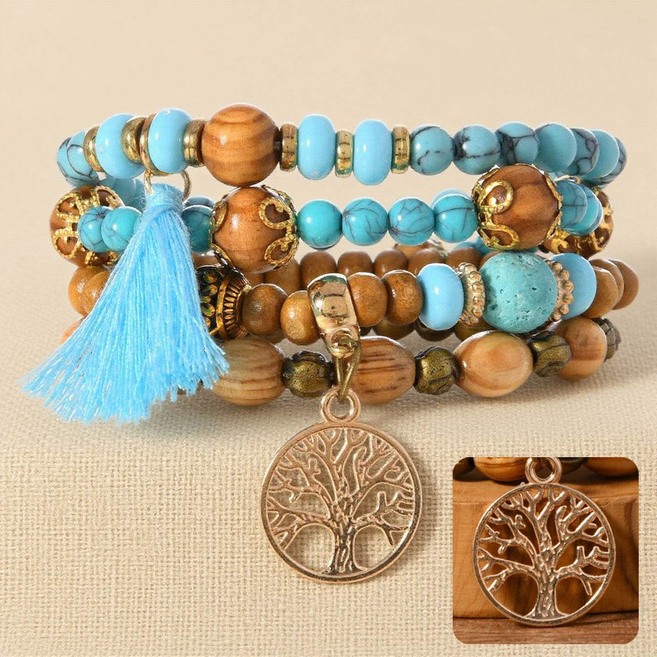 Bohemian Multi-Layer Wood Bead Bracelet - MystiCrystals