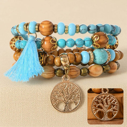 Bohemian Multi-Layer Wood Bead Bracelet - MystiCrystals