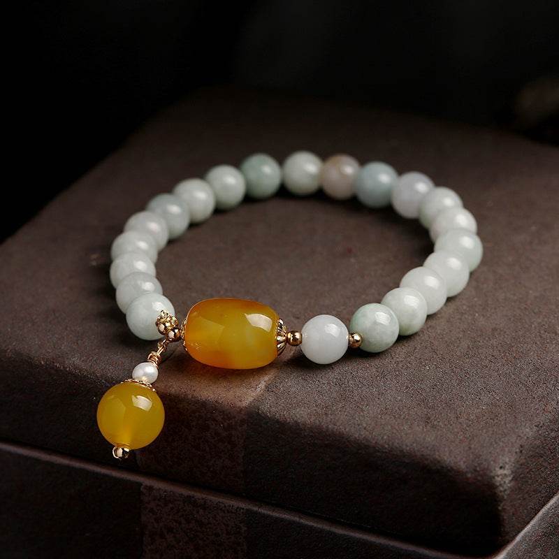 Natural Jadeite & Agate Tassel Bracelet - MystiCrystals
