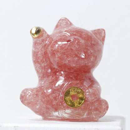 Handcrafted Lucky Cat Crystal Ornament - MystiCrystals