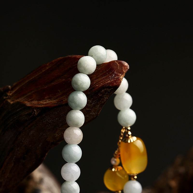 Natural Jadeite & Agate Tassel Bracelet - MystiCrystals