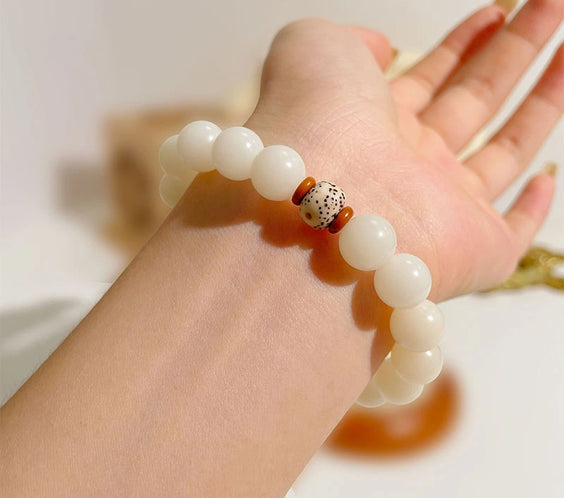 Natural White Jade & Green Aventurine Bodhi Bracelet