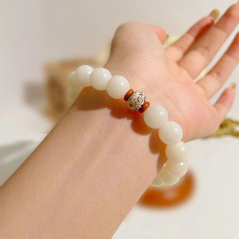 Natural White Jade & Green Aventurine Bodhi Bracelet