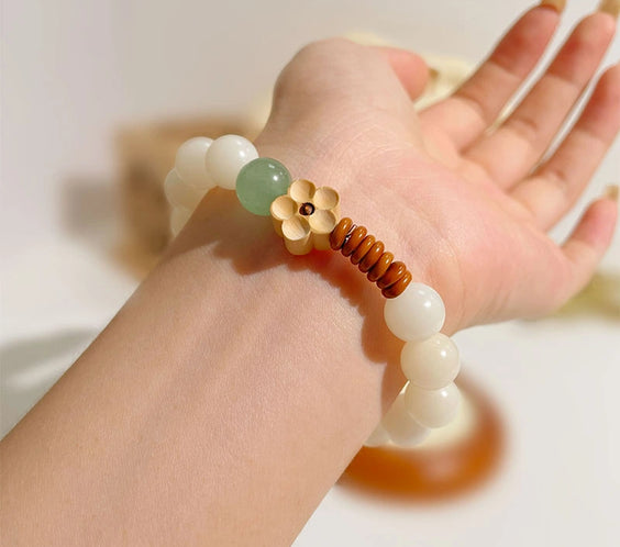 Natural White Jade & Green Aventurine Bodhi Bracelet