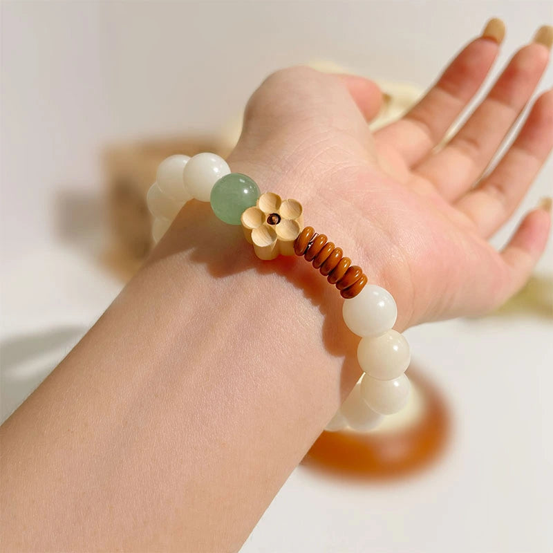 Natural White Jade & Green Aventurine Bodhi Bracelet