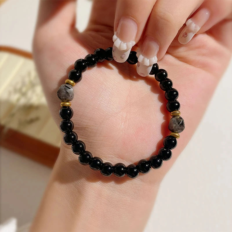 Obsidian Faceted Diamond Bead Bracelet