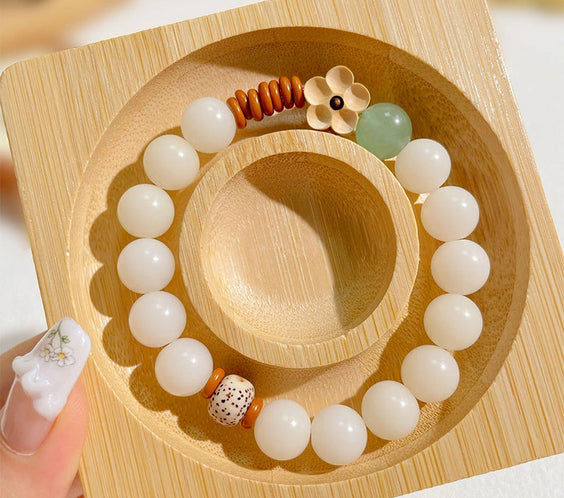 Natural White Jade & Green Aventurine Bodhi Bracelet