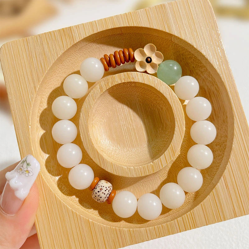 Natural White Jade & Green Aventurine Bodhi Bracelet