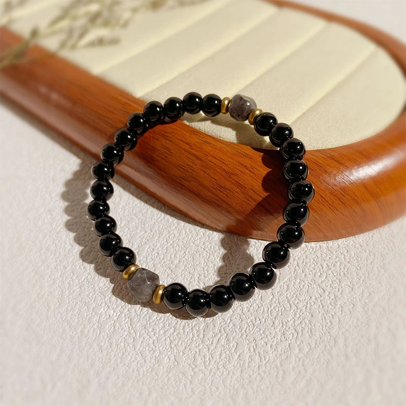 Obsidian Faceted Diamond Bead Bracelet